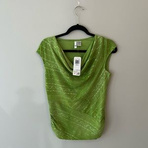 Green Beaded Cowl-neck Blouse